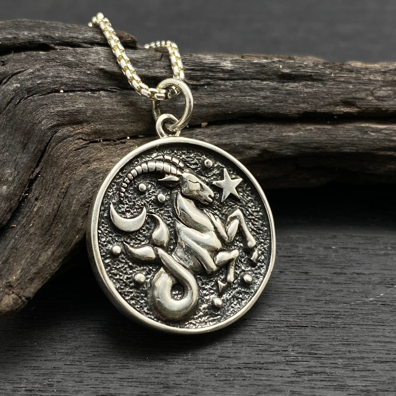 Sterling Silver Double Sided Capricorn Necklace // Zodiac | Etsy