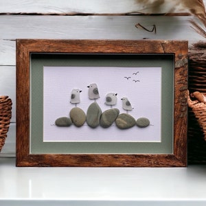 Sea Glass Four Seagulls Family Picture Pebble Art