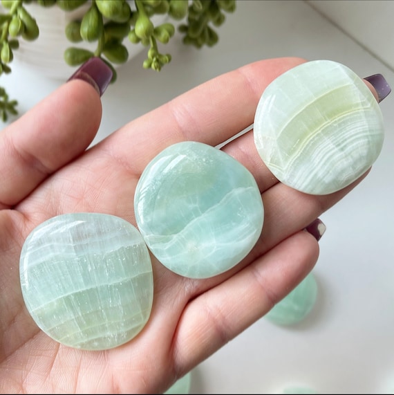 Pistachio Calcite Worry Stone Heart Chakra Throat Chakra Etsy