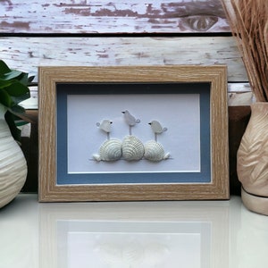 Sea Glass Three Birds Family Picture Shell Upcycled Art