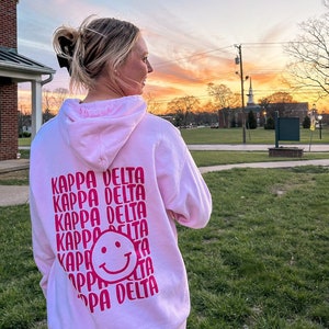 Smile Back Sorority Sweatshirt // Light Pink Hooded Sweatshirt // Sorority Gift