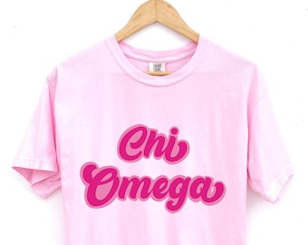Chi Omega // Różowa podwójna koszulka stowarzyszenia studenckiego // Komfortowe kolory Blossom // Prezent stowarzyszenia studenckiego