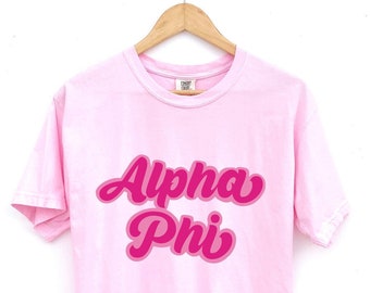 Alpha Phi // Różowa podwójna koszulka stowarzyszenia studenckiego // Komfortowe kolory Blossom // Prezent stowarzyszenia studenckiego