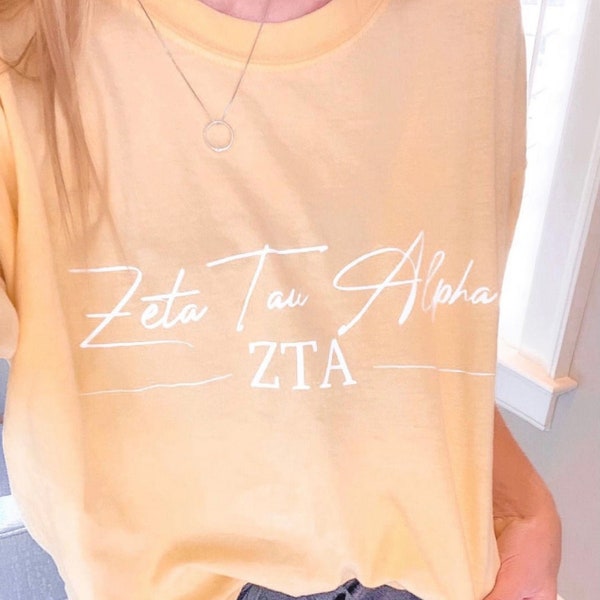 Zeta Tau Alpha // ZTA // Greek Letters and Script Sorority Shirt // Comfort Colors // More Colors Available!