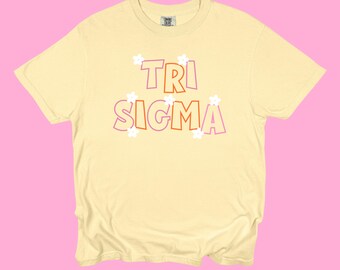Camiseta Tri Sigma Flower Power da Irmandade // Camiseta Retro Daisy Greek Life // Camiseta Comfort Colors da Irmandade // Camiseta de Recrutamento // Presente para o Dia da Admissão