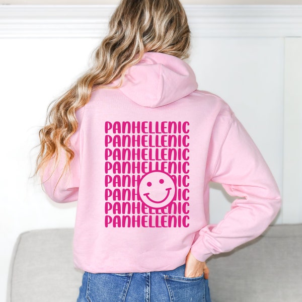 Panhellenic Smile Back Sorority Sweatshirt // Light Pink Hooded Sweatshirt // Sorority Recruitment