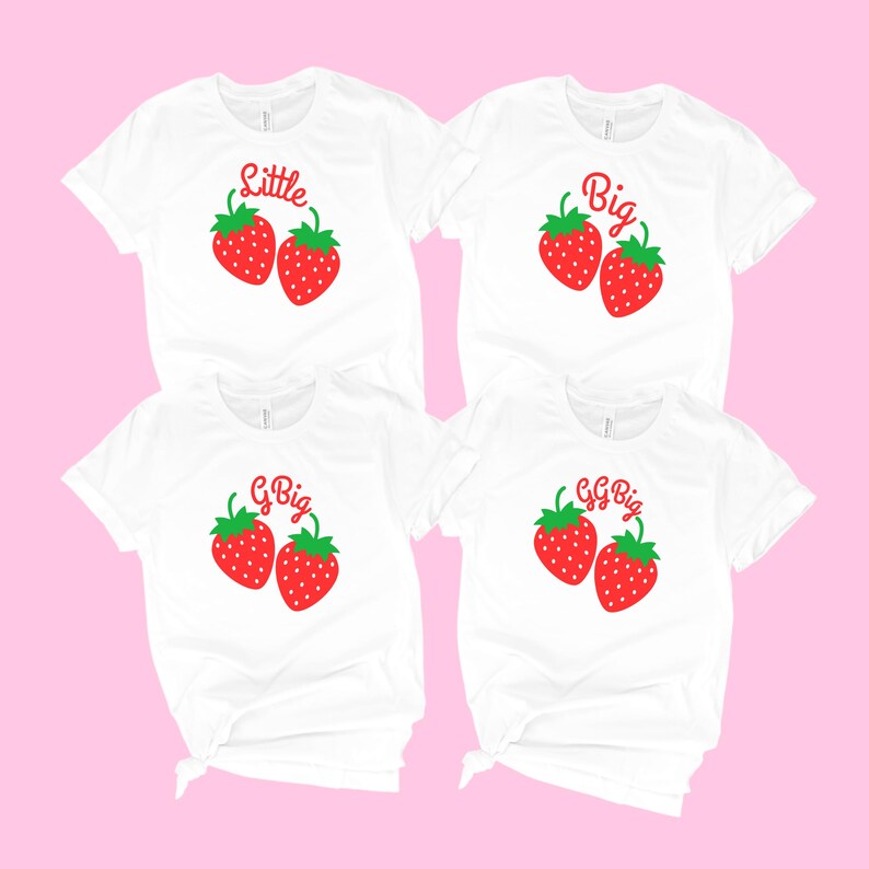 Strawberry big little sorority tees with matching little big gbig ggbig strawberry design