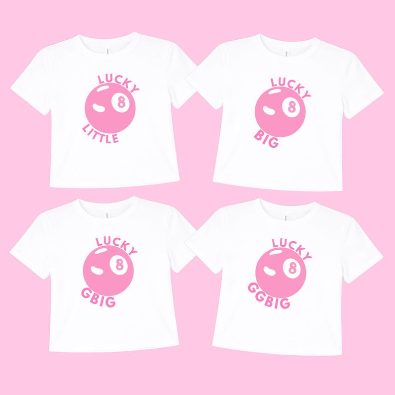 Lucky 8 big little sorority shirts matching tees for little big gbig ggbig with pink 8 ball design