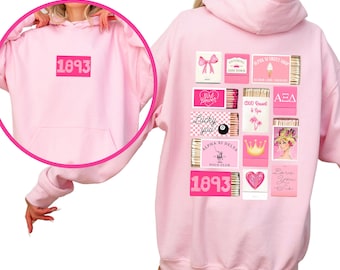 AXID Alpha Xi Delta Sorority Sweatshirt – Light Pink Hoodie, Matchbox Design, Greek Life Apparel, Big Little Reveal Gift
