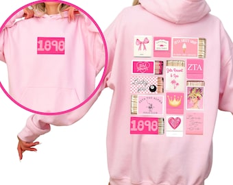 Zeta Tau Alpha ZTA Sorority Sweatshirt – Light Pink Hoodie, Matchbox Design, Greek Life Apparel, Big Little Reveal Gift