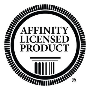 May include: A black and white circular emblem with the text "AFFINITY LICENSED PRODUCT" in a bold, serif font. The emblem features a decorative border and a stylized architectural element at the bottom. The registered trademark symbol is in the lower right corner.