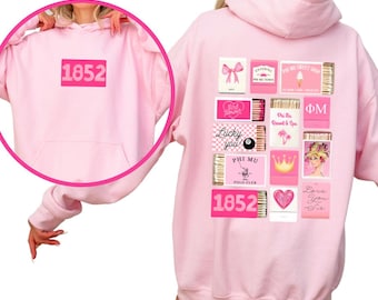 Phi Mu Sorority Sweatshirt – Light Pink Hoodie, Matchbox Design, Greek Life Apparel, Big Little Reveal Gift