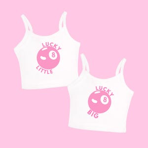 Lucky 8 big little sorority shirts matching tank for little big gbig ggbig with pink 8 ball design