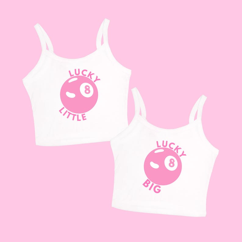 Lucky 8 big little sorority shirts matching tank for little big gbig ggbig with pink 8 ball design