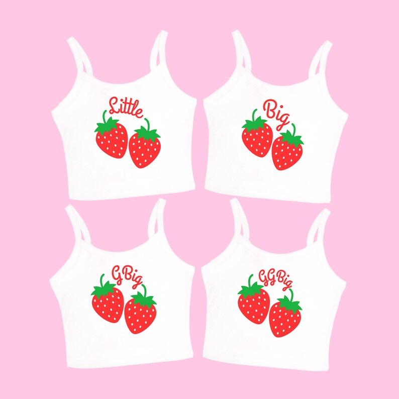 Strawberry big little sorority tanks with matching little big gbig ggbig strawberry design