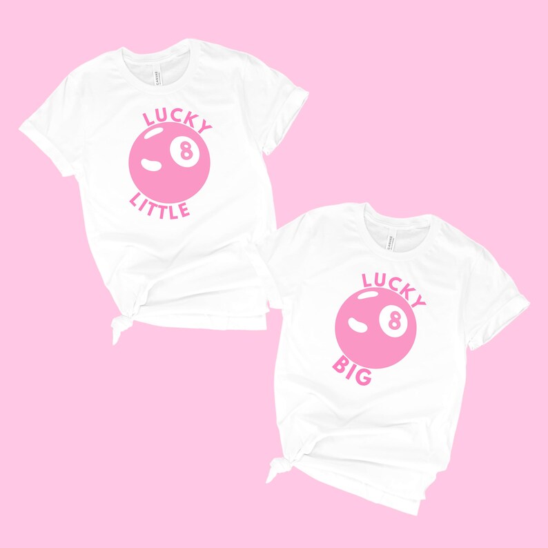 Lucky 8 big little sorority shirts matching tees for little big gbig ggbig with pink 8 ball design