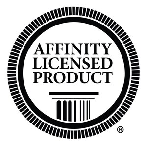 May include: Black and white circular logo with the text "AFFINITY LICENSED PRODUCT" and a stylized pillar design. The logo also includes a registered trademark symbol.