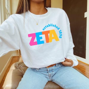 Zeta Tau Alpha, ZTA Sweatshirt – Colorful Letters Crewneck, Sorority Sweatshirt