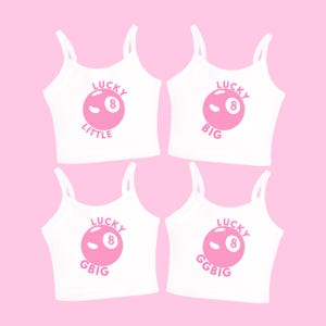 Lucky 8 big little sorority shirts matching tank for little big gbig ggbig with pink 8 ball design