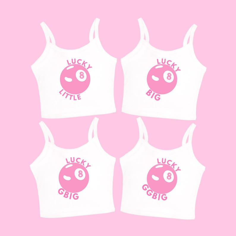 Lucky 8 big little sorority shirts matching tank for little big gbig ggbig with pink 8 ball design