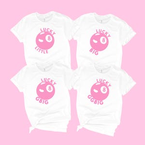 Lucky 8 big little sorority shirts matching tees for little big gbig ggbig with pink 8 ball design