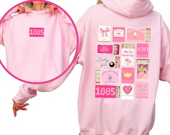 Alpha Chi Omega Sorority Sweatshirt – Light Pink Hoodie, Matchbox Design, Greek Life Apparel, Big Little Reveal Gift