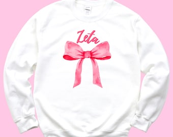 Zeta Tau Alpha, ZTA Sweatshirt – Pink Bow Crewneck, Sorority Sweatshirt