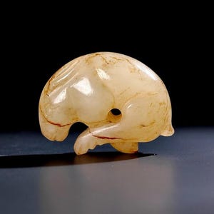 Antique Chinese Russet Jade Carved Rabbit Toggle Figure Pendant