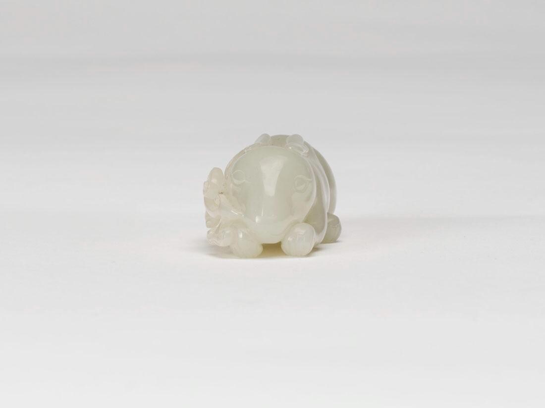 RARE Antique Chinese White Jade Carved Rabbit With Lingzhi