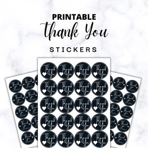 Printable Thank You Stickers - Instant Download Black & White TY Business Label, Online Business, Delivery Package, Ready Print PDF, Word