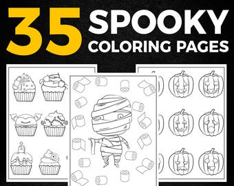 INSTANT DOWNLOAD - Cute Printable Coloring Pages Halloween Coloring Book for Kids and Adults who Love Monsters, Ghosts, Pumpkins and More