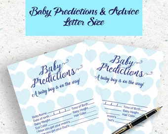 Predicciones y consejos para bebés, Juegos de baby shower para niños, Baby shower azul y con corazón, Tarjeta de consejos para nuevos padres imprimible Tarjetas de predicción para bebés