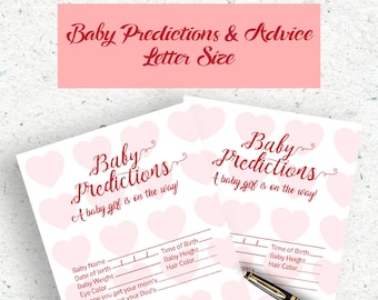 Baby Predictions and Advice,  Baby Shower Games Girl, Pink and Heart Baby Shower, Printable New Parents Advice Card, Instant Download