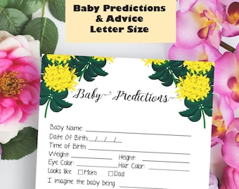 Floral Baby Predictions And Advice Card - Wishes for Baby, Advice for the Mommy to be Predictions for Baby Keepsake Cards  Baby Shower Games
