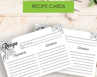 Recipe Card Printable - Instant Download, Rustic Recipe Card, Printable Card Recipe, Floral Recipe Cards, Recipe Template, Printable Recipe