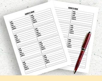 Printable Address Book Printable Insert Contact Pages Contact List with Refillable Address Book Pages Letter Size Phone Number Planner Pages