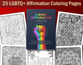 BEST VALUE! LGBTQ+ Affirmation Coloring Book - Instant Download - Color Your Pride Celebration Of Love Pages Stress Relieving Activity Gift