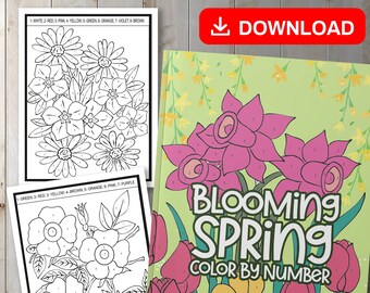 BEST VALUE Blooming Spring Color By Number Coloring Book For Adults - Instant Download Springtime With Relaxing Flowers, Animals, & More!