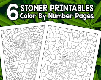 BEST VALUE 6 Stoner Printable Color by Number - Instant Download Trippy Coloring Pages For Adults With Geometric Picture Puzzles To Uncover