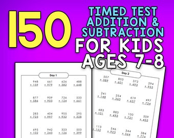 BEST VALUE 150 Addition and Subtraction 2nd Grade Math Worksheets Ages 7-8, Math Workbook Number Practice Homeschool Printable Worksheets