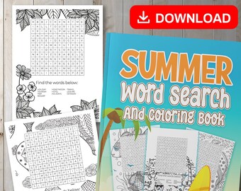 BESTE WAARDE Zomerwoordzoek- en kleurboek - Direct downloaden Ontspannende zomeractiviteit, leuk puzzelspel om je hersenen uit te dagen