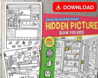 BEST VALUE 30 Hidden Animals Coloring Pages - Instant Download Seek & Find Animal Coloring Activity Book, Animals Hiding Pictures Activity