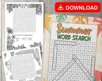 BESTE WAARDE Zomerwoordzoekpuzzelboek voor volwassenen - Direct downloaden Ontspannende zomeractiviteit, leuk puzzelspel, daag je hersenen uit