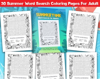 BESTE WAARDE Zomerwoord zoeken voor volwassenen - Instant download leuke puzzel kleurplaten voor oceaanliefhebbers, zomervakantie-activiteit voor kinderen