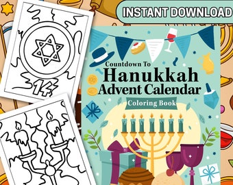 BEST VALUE 30 Countdown To Hanukkah Coloring Book - Instant Download Coloring Pages Fun Learning Hanukkah Holiday Activity Perfect Gifting