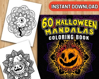 BEST VALUE! 60 Halloween Mandala Coloring Pages - Instant Download Undead Monster For Adults Magical Wall Art Patterns The Halloween Spirit