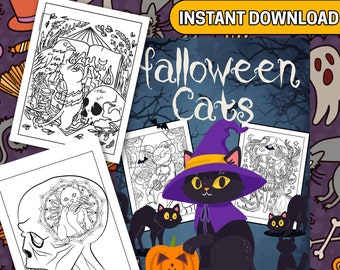 BEST VALUE - 30 Spooky Cat Coloring Pages - Instant Download Halloween Cat Coloring Book - Spooky Kids Coloring Book For Halloween Season