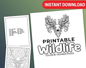 Printable Wildlife Color By Number Pages - Instant Download Majestic Forest Wild Animals Printable, Summer Coloring Activity, Perfect Gift