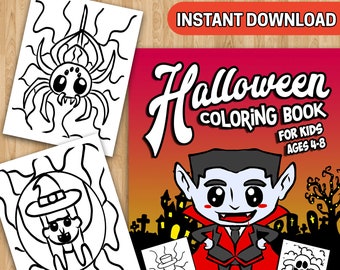 BEST VALUE - 30 Halloween Coloring Pages - Instant Download Halloween Coloring Book For Kids Ages 4-8 - Spooky Coloring Book For Kids