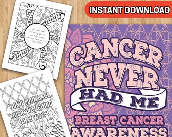 BEST VALUE 50 Breast Cancer Coloring Pages - Instant Download Cancer Never Had Me Inspirational Breast Cancer Coloring Book, Relaxing Gift
